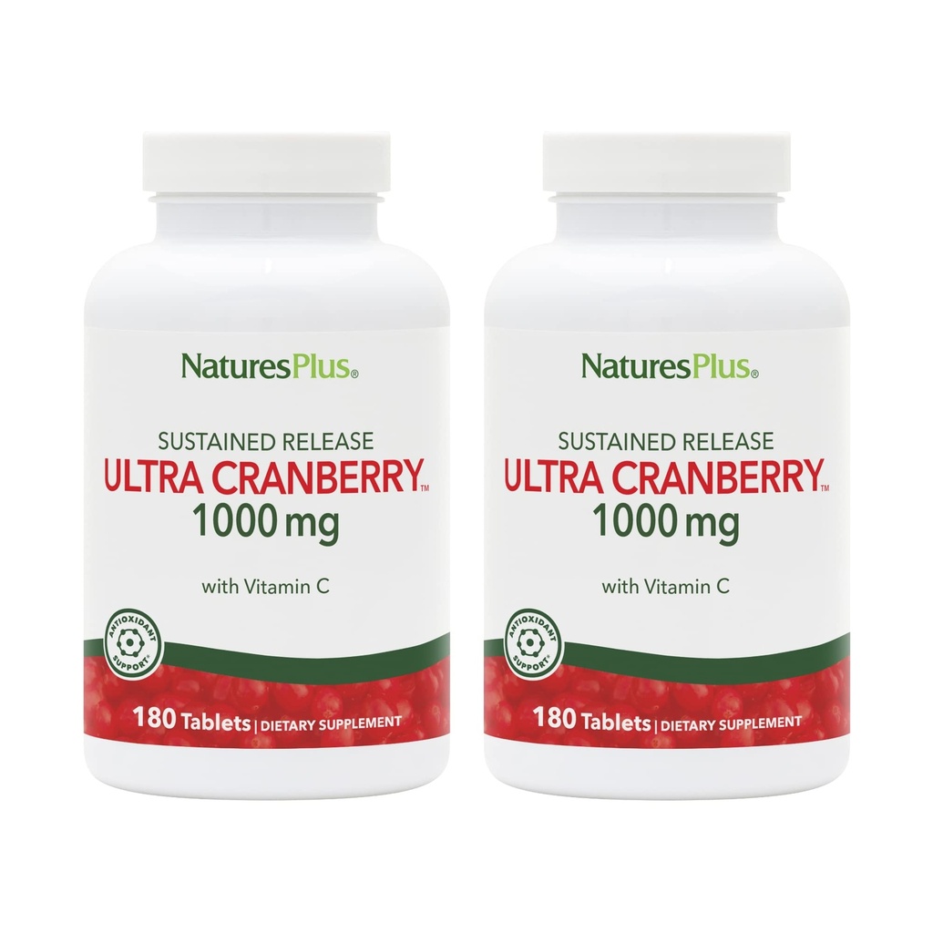 NaturePlus Ultra Cranberry 1000-180 tablete s podaljšanim sproščanjem, paket 2 - Podpira zdravo urinski trakt - ne-GMO, vegetarijanec, Gluten brezplačno - 180 skupno serviranje