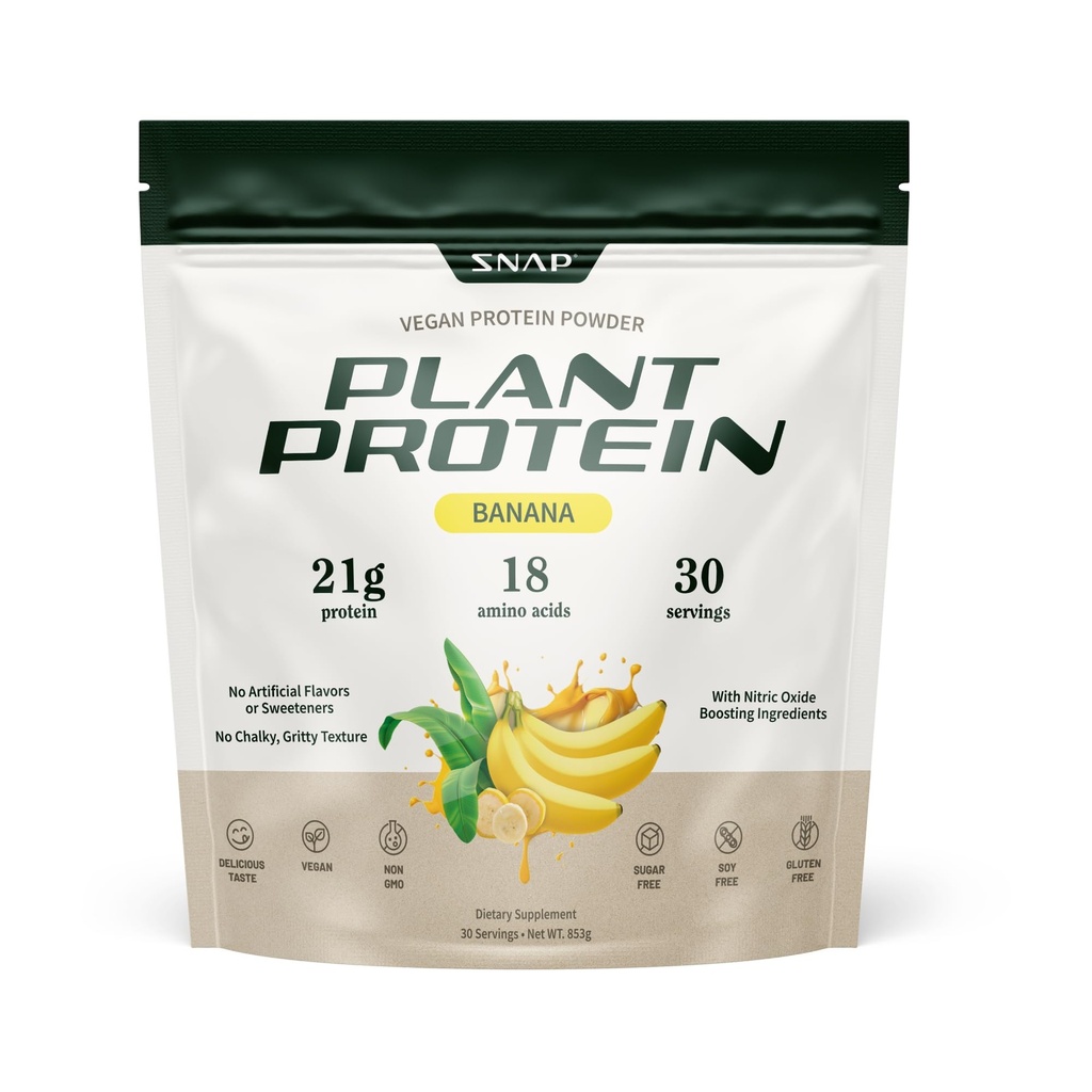 Snap dopolnila Ekološka rastlina Vegan Protein Powder Ducat Oxide Poživitev beljakovin v prahu, BCAA Aminokislina za rast mišic, zmogljivost in okrevanje - 30 Servingov (Banana)