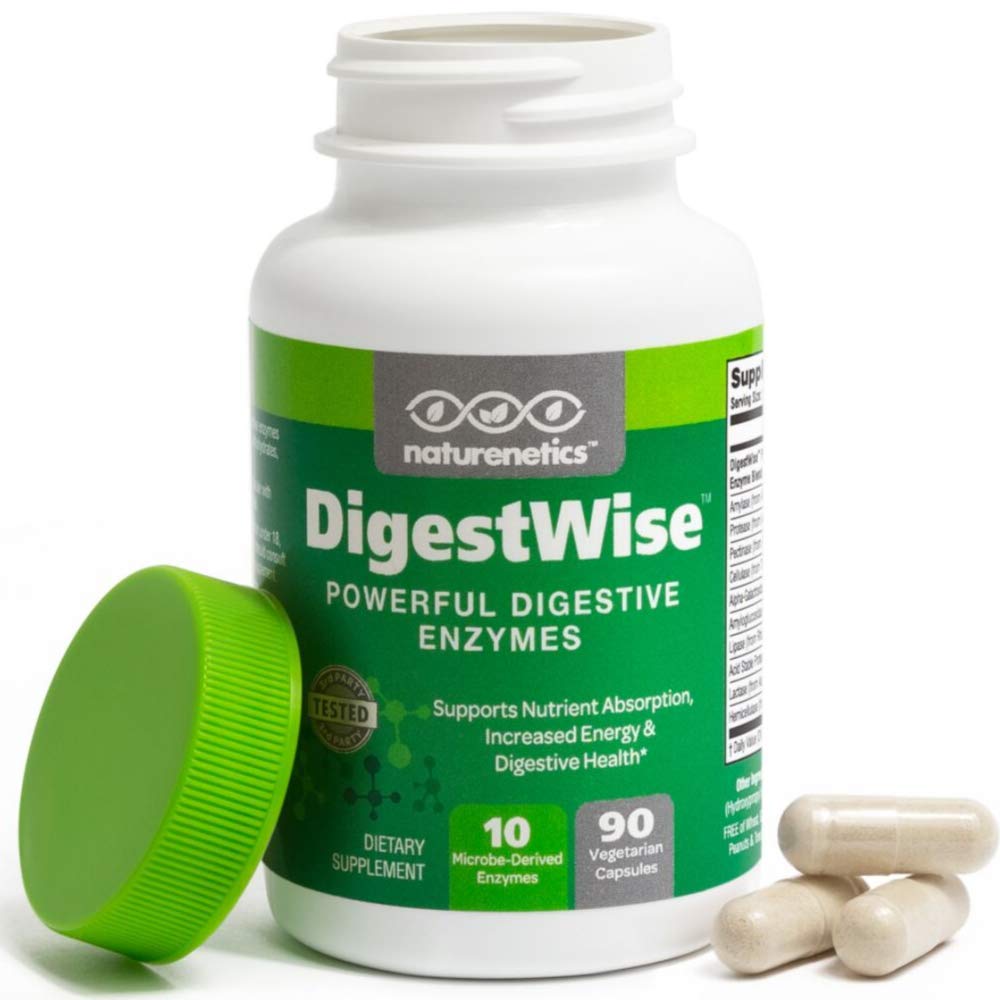 Naturenetics DigestWise Prebavni encimi - 10 Močni veganski encimi za podporo prebavljanje, plin, napenjanje in zaprtje Relief - Keto Friendly - Lab Tested - 90 kapsul (1)