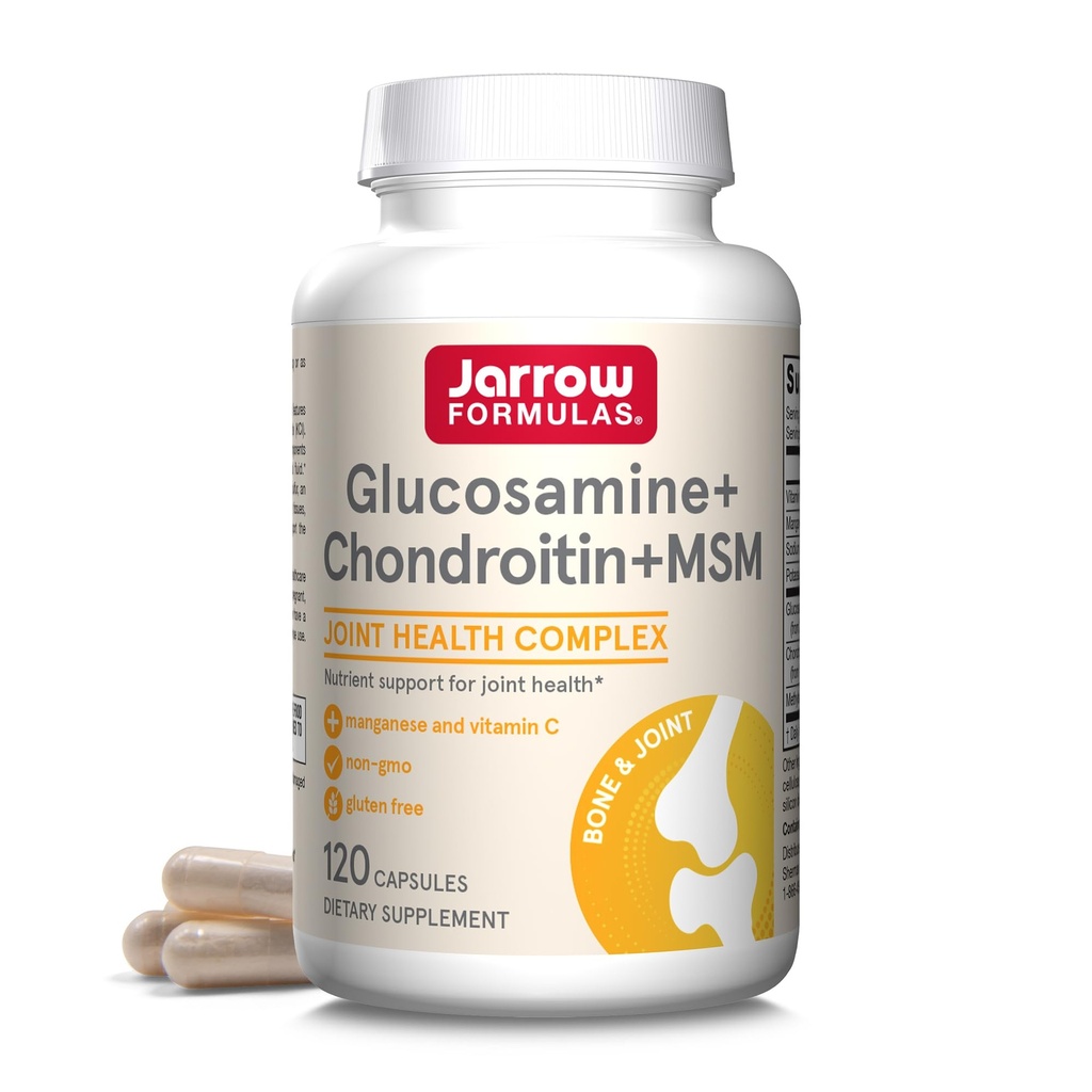 Jarrow Formulas® Glukozamin + Chondroitin + MSM Kapsule, dodatek za skupno podporo z vitaminom C in manganom, 30 kapsul, 120 dnevna zaloga