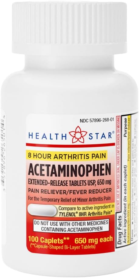 GeriCare Acetaaminofen Razširjeni-Release Artritis 650 mg Kapleti, Bolečina Reliever, Artritis simptomi, znižanje telesne temperature, 100 število (Pack od 1)