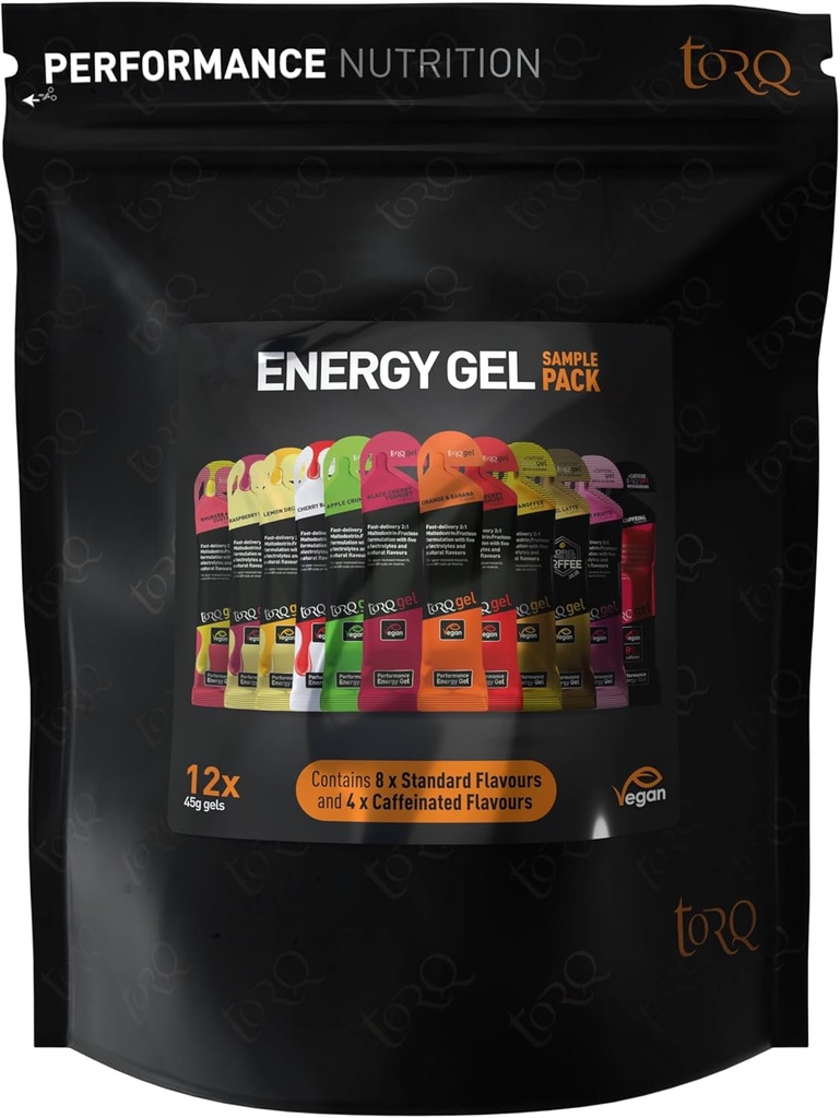 Torq Energy Gel Vzorec Pack 12 - Ultimate On The Go Hitro sproščanje Energija - 30g ogljikovih hidratov - Tekanje / Kolesarjenje / šport Geli - Taster Pack - Natural & Vegan