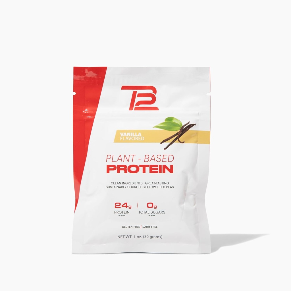 TB12 Rastlinski beljakovinski prašek Toma Bradyja, 24g veganskega proteina Pea, nizkega sladkorja, nizkih ogljikovih hidratov, ne-GMO, nadomestek obroka, keto prijateljsko, paleo, brez sladkorja, vanilija aroma (1.12 Ounce, pakiranje po 12)