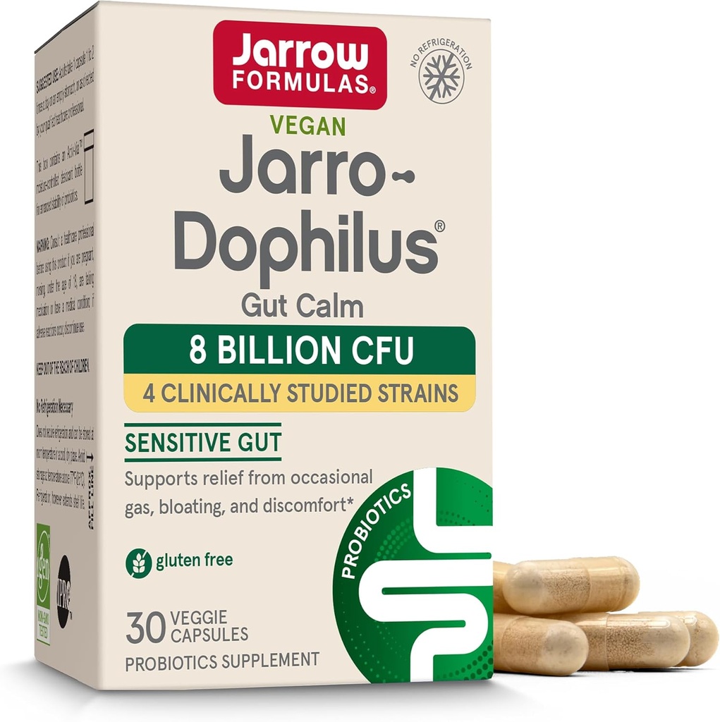 Jarrow Formulas® Jarro-Dophilus® Gut Calm Probiotic, 8 milijard CFU dopolnilo za prebavno zdravje, 30 kapsul z odloženim sproščanjem, 30 dnevna dobava