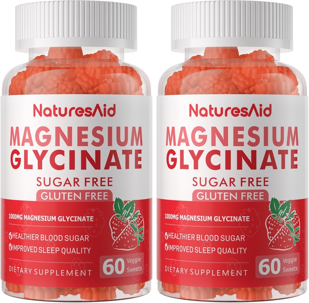 Magnezij Glycinate Gumies 1000mg - Brez sladkorja Magnezij Kalij dodatek z vitaminom D, B6, CoQ10 za mirno Mood in podporo za spanje - 120 Jagode Gumies -2 Pack