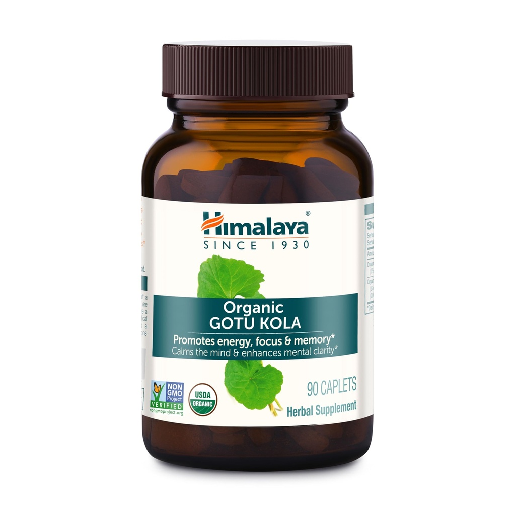 Himalaja Organic Gotu Kola, 45 Day Supplement - Zeliščni nootropični dodatek z adaptogeni za energijo, fokus, spomin, in pomiritev sprostitev - Vegan, Non-GMO, Gluten Free, 650 mg, 90 Kapleti