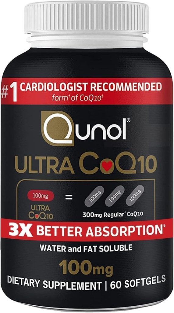 Qunol Ultra CoQ10 100mg 3X Boljša absorpcija Patentirana voda in maščoba Topen naravni dodatek oblika Koencim Q10 Antioksidant za zdravje srca paketi Mehkogel, 120 Število