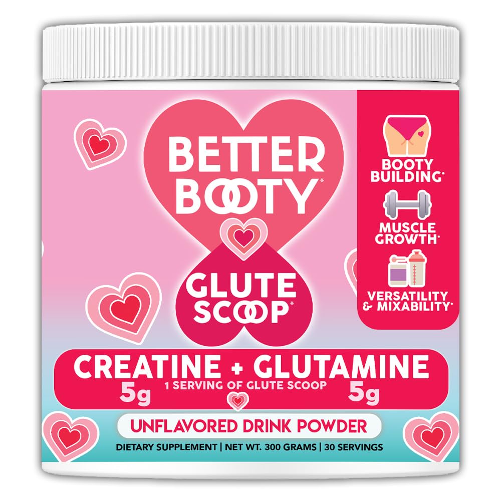 Better Booty Glute Scoop, Kreatin za ženske Kreatin + L’glutamin Aminokislina, Popolna mešanica mešanice, nearomatizirana (300 Grams, 30 Serving)
