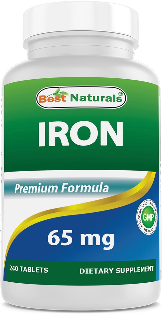 Najboljši naravni železovi dodatki - 65 mg - 240 tablet - brez GMO & gluten
