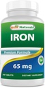 Najboljši naravni železovi dodatki - 65 mg - 240 tablet - brez GMO & gluten
