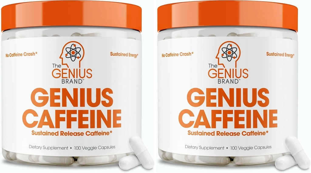 Genialne tablete kofeina 100 mg, razširjene mikroinkapsulirane tablete kofeina - vse naravne nehlapne trajne energije, fokus in koncentracija dodatek - Nootropični pospeševalec možganov - 100 kapsul