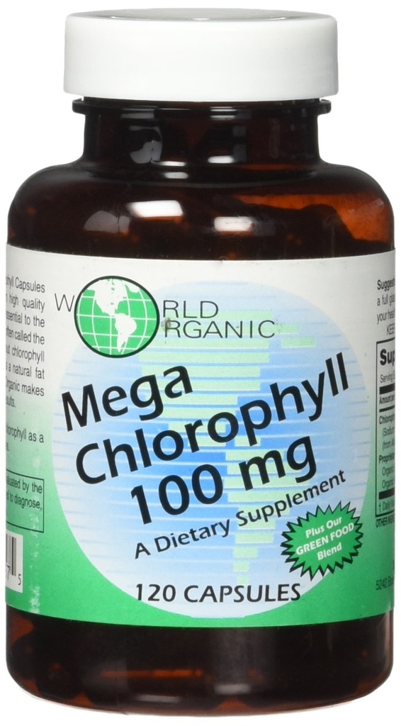 World Organics 100 mg Mega klorofil, 120 število
