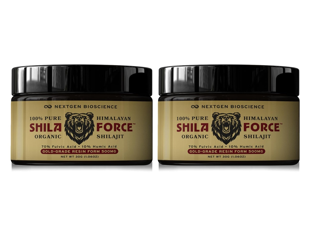 ShilaForce Shilajit (2-Pack) Pure Gold-Grade Wild-Harvested Himalajski organski resin - 500mg 70% Fulvična kislina & 10% Humična kislina z 85+ Trace minerali za izboljšano energijo in imuno podporo