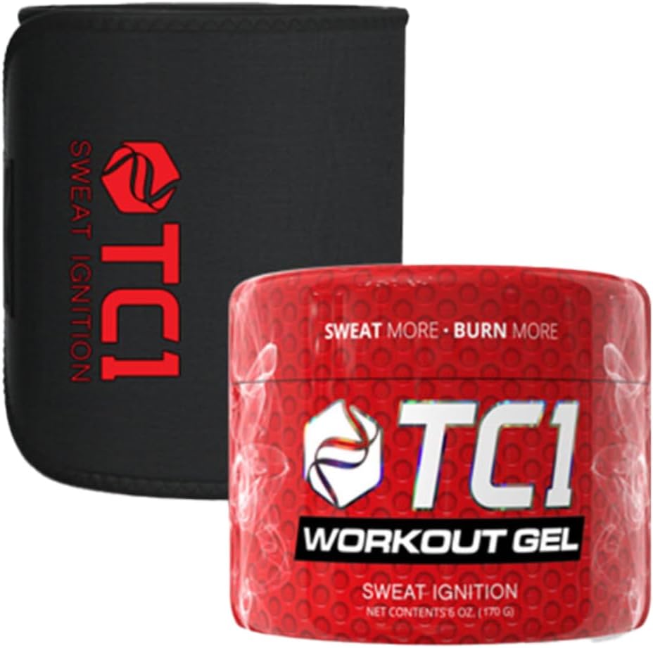 TC1 Sweat Več Bundle vključuje redno velikost potnega pasu in topični Sweat Gel Workout izboljšanje s Capsaicin