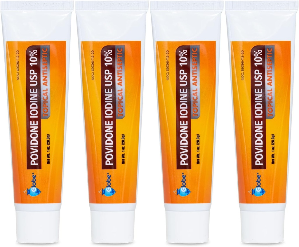 Globe (4 paketi) Povidon Jodine 10% prva pomoč Mazilo 1 Oz, za rezi scrapes opekline (primerjaj z betadinom)
