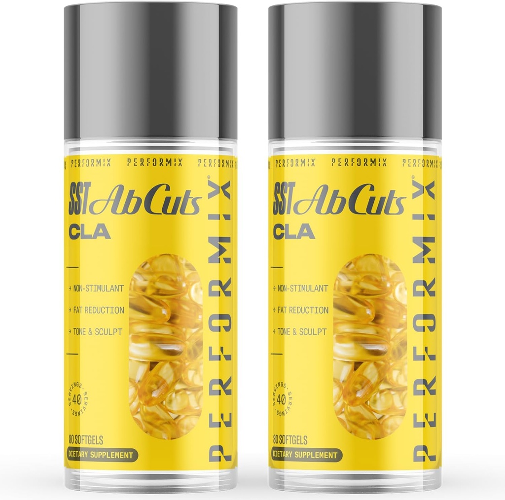 PERFORMIX - SST AbCuts - CLA 1000 mg - brez stima - termogenski - Fitnes cilji - Presnova Pospeševalec - zdravje in dobro počutje - Olje iz žafranike, Omega 3, laneno seme in vitamin E - Pred vadbo - 160 Softgels