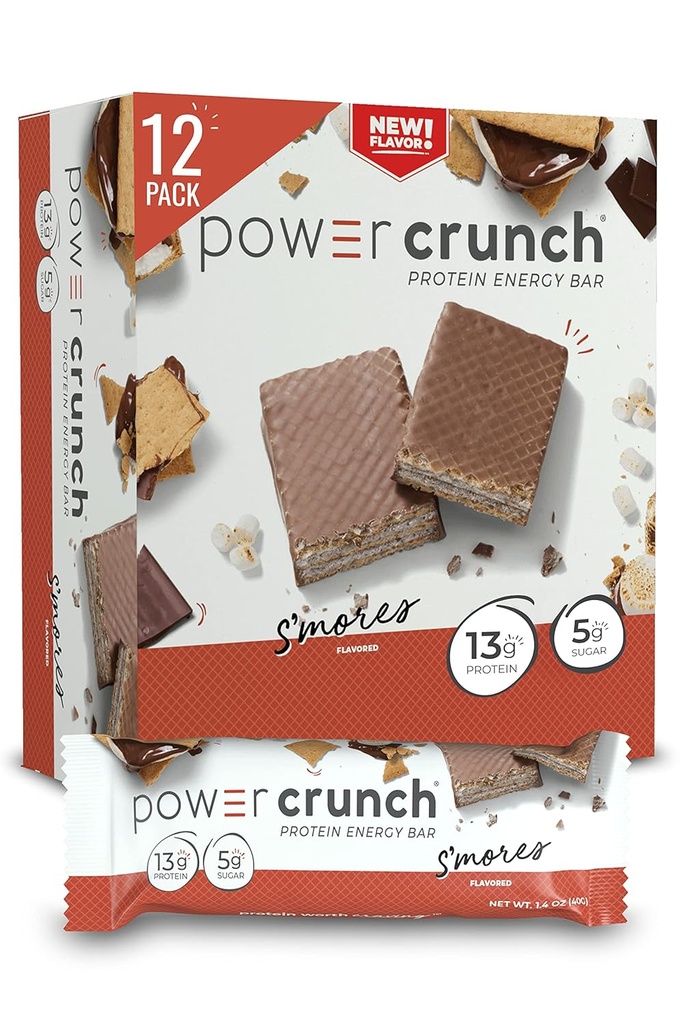Power Crunch Protein Wafer Bars, Visoki beljakovinski prigrizki z okusom, S'Mors, 1.4 Ounce (12 Count)