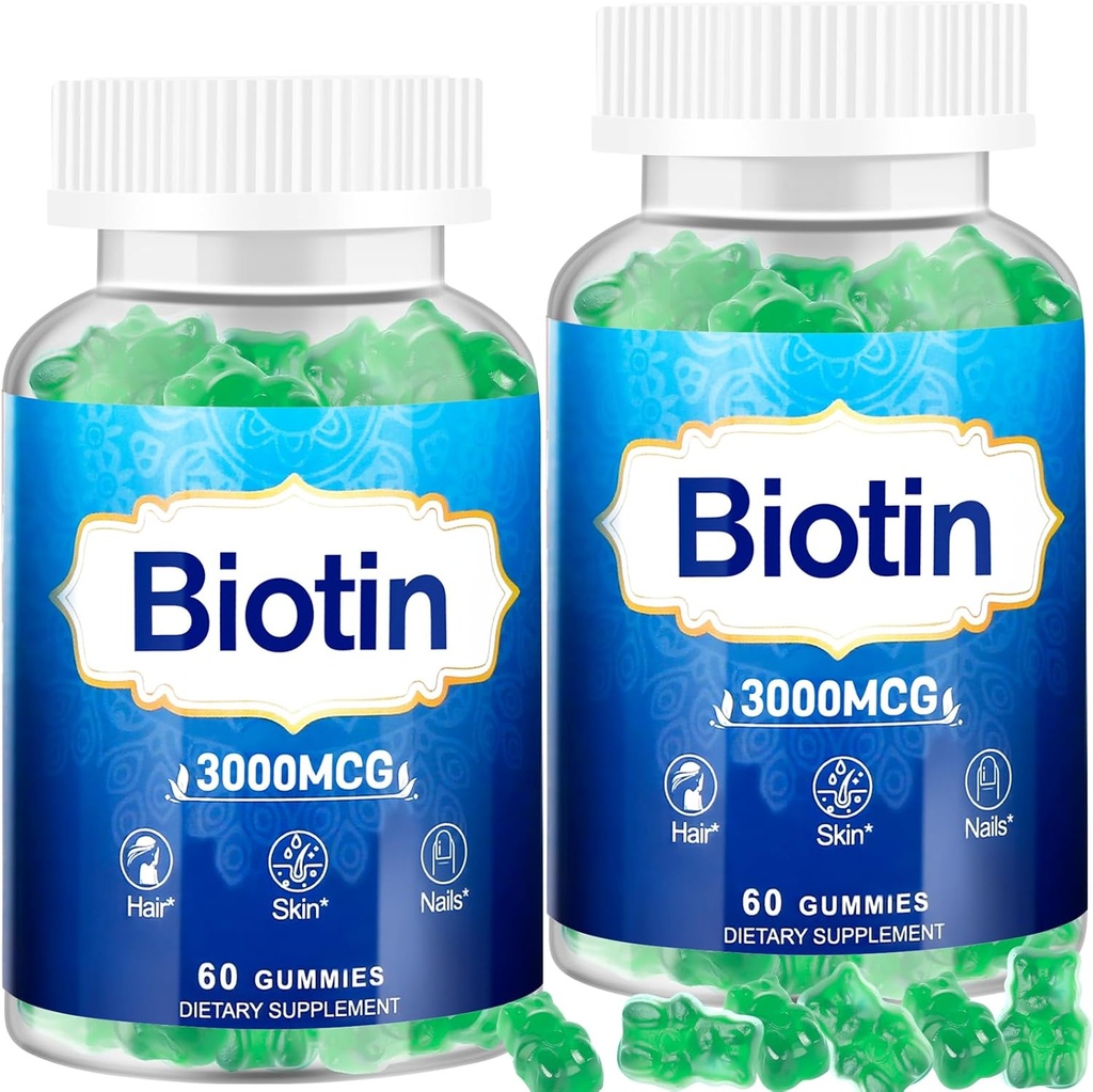 Lasje kože in nohti Gumies, 2 Pack visoko moč las Vitamin za ženske, Moški in otroci, Vitamin D & E,B16,B12, Biotin Gumies za rast las, kožo, in močnejši nohti