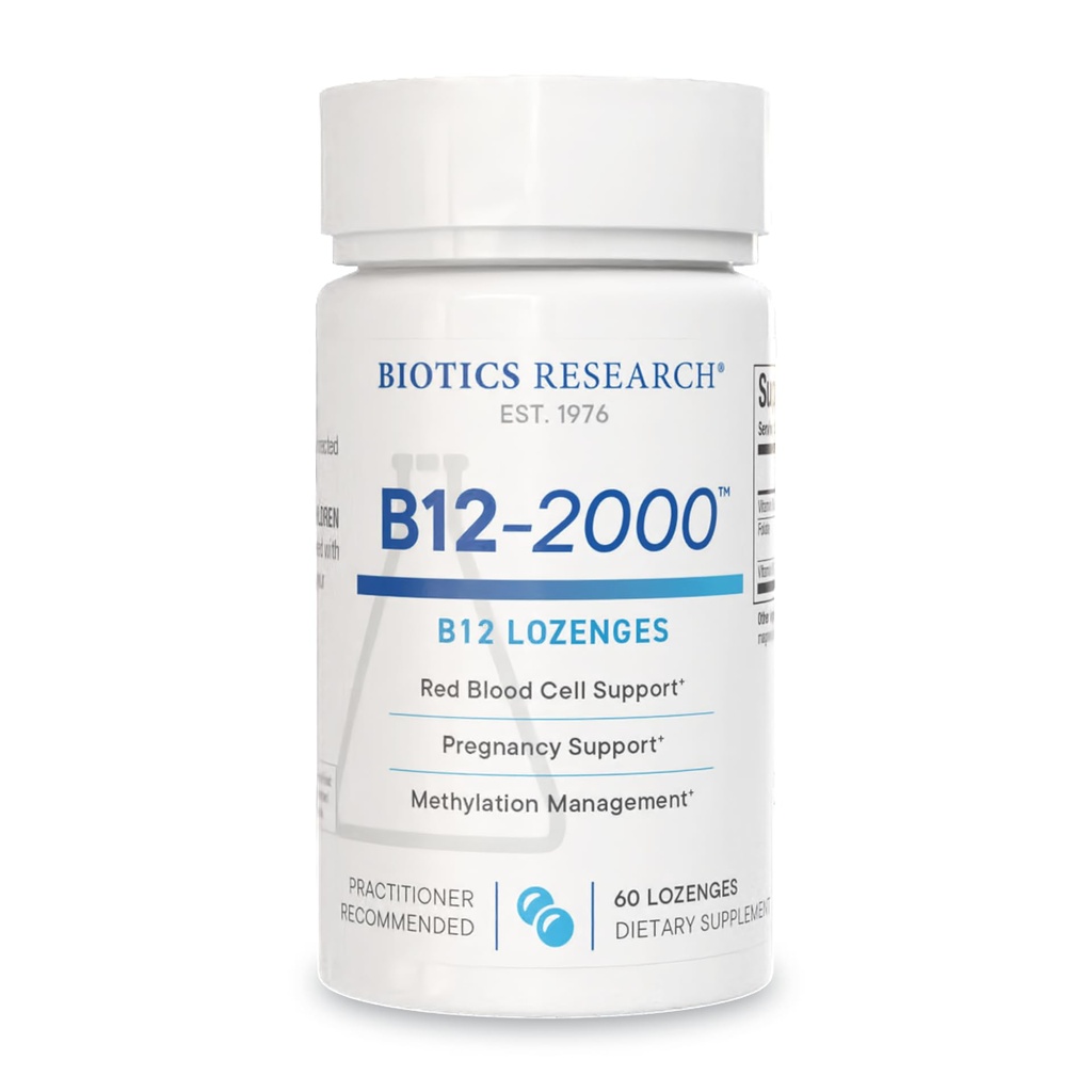 Biotics Research B12-2000TM Vitamin B12 2000 mcg, B6, Folate–B12 Podjezične Lozenges, Metilation Support Supplement, Visoka moč, Zelo Absorbibilno, Naravni, Berry Flavor, Raztopiti enostavno–60 Število