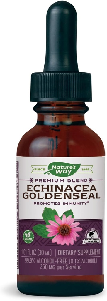 Nature's Way Premium Formula Echinacea- Goldenseal, 250 mg na odmerek, 99,9% Alkohol-free, 1,01 Oz.