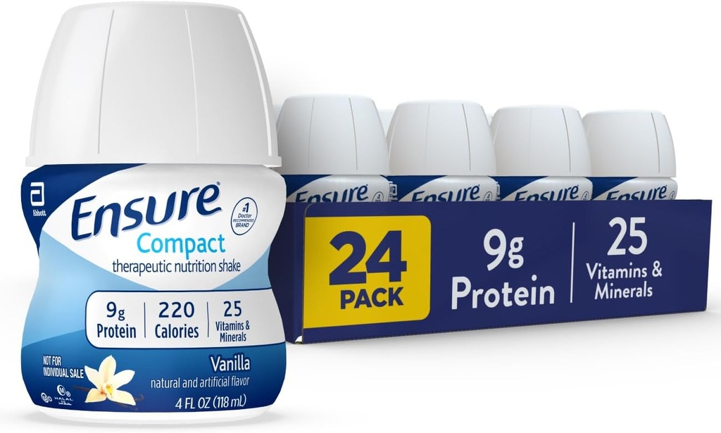 Zagotovite kompaktno prehransko stresanje z 9 g beljakovin in 25 vitamini in minerali, Vanilla, 4 fl oz, pakiranje po 24