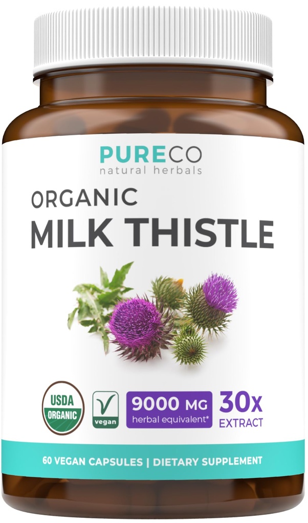 USDA Organic Milk Thistle Kapsule - 80% Silimarin Dopolnilo za Jetra Podpora - Super koncentriran 300mg od 30:1 Milk Thistle Extract Enakovreden 9.000mg - Milk Thistle Jetra Detox 60 Day Supply