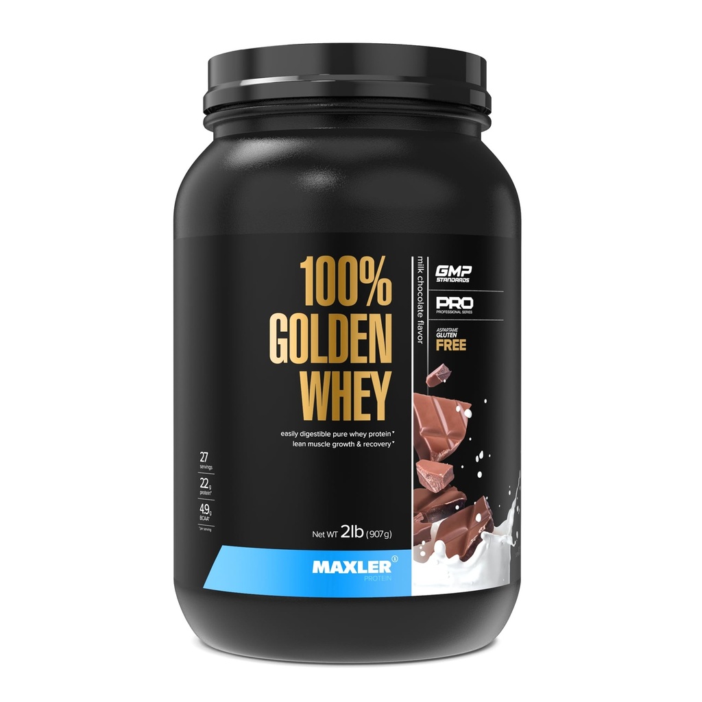 Maxler 100% Golden Whey Protein - 22g Beljakovine na serviranje - Premium Whey Protein Powder for Pre Post Workout - hitro absorbira sirotkin koncentrat Izolat in mešanica hidrolizata - mlečna čokolada Protein 2 lb