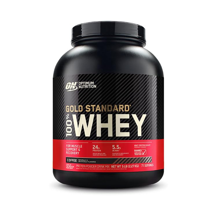 OPTIMUM GOLD STANDARD 100% sirotkinih beljakovin v prahu, kava, 5 funtov