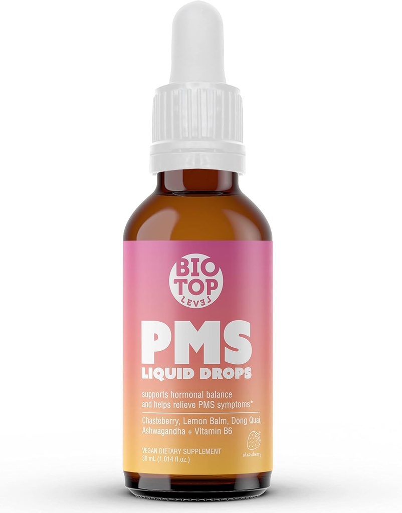 PMS Relief Hormone Balance Ženske tekoče kapljice, Menstrualne Cramps, Hrup, & Mood Swings Relief z Chasteberry, Vitamin B6, Lemon Balm, Dong Quai, Ashwagandha, Sugar-free, 1 fl oz