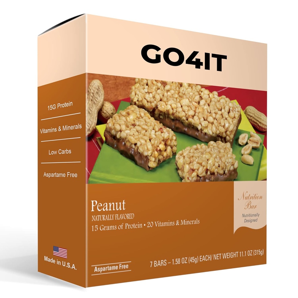 GO4IT Health Meal Nadomestna Bar, VISOKE Beljakovine Prehranska Bar, VISOKA Fiber, LOW Calories, KETO prijazen, On-the-go, Hujšanje Hrana Bar, 7 / Box - (Peanut)