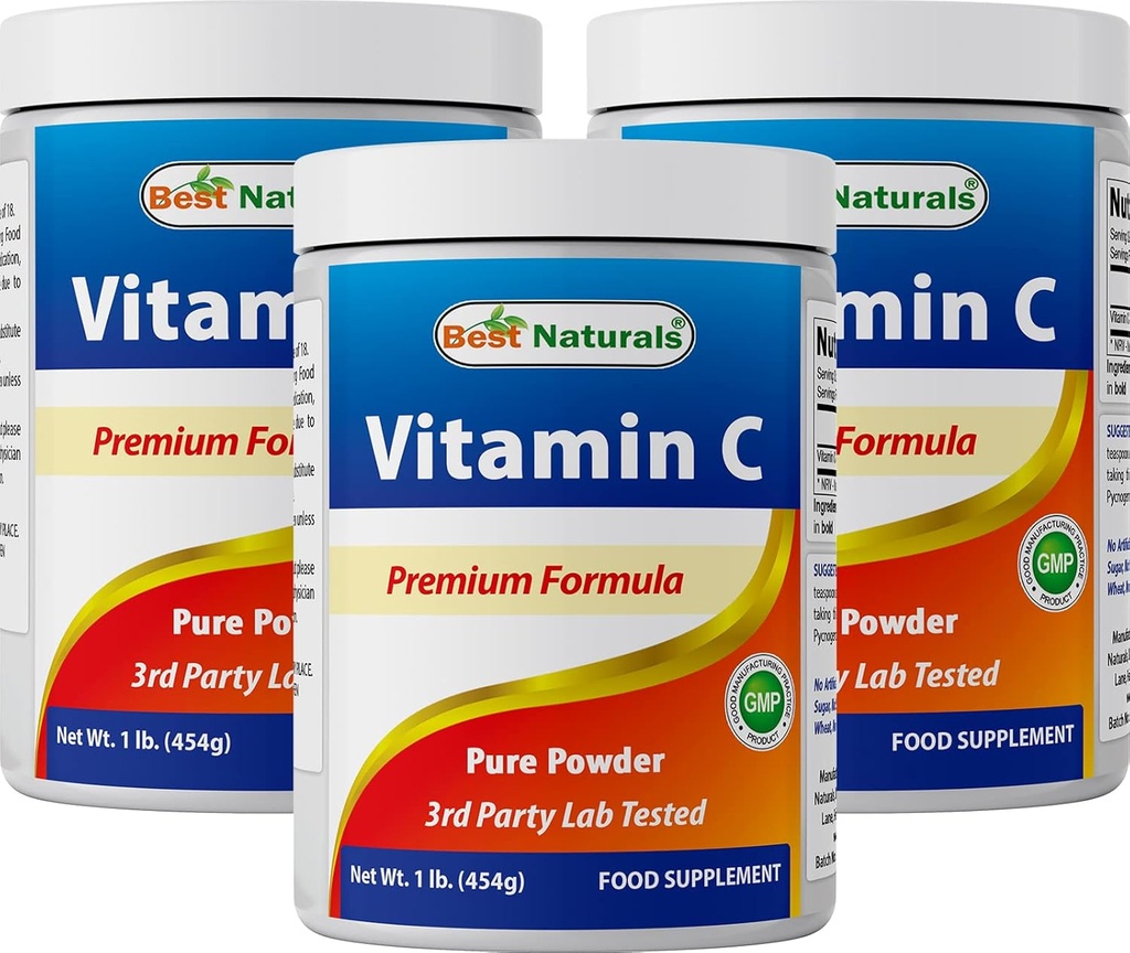 Best Naturals 100% Pure Vitamin C Powder Non-GMO 1 lb (454 Gram) Powder (imenovan tudi Askorbinska kislina) (1 LB (paket 3))