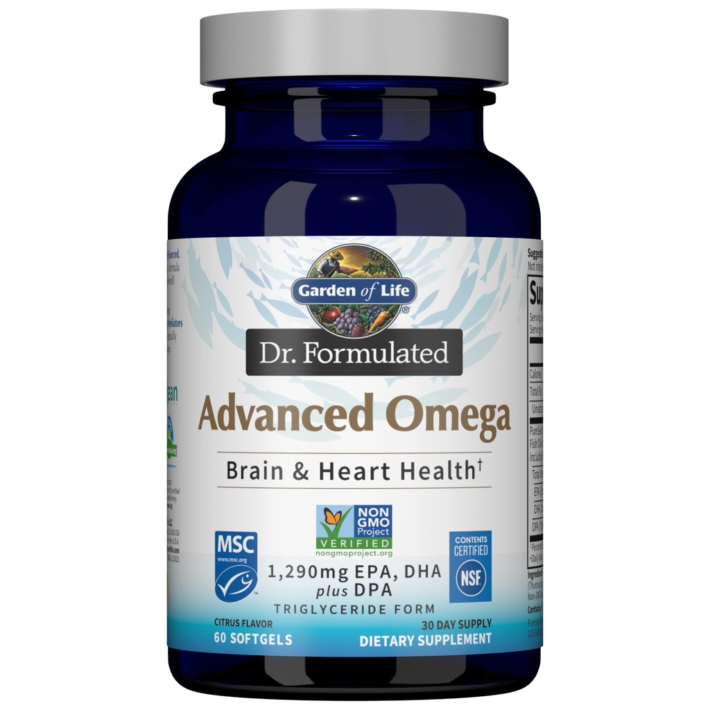 Vrt življenja Dr. Oblikovano Napredno Omega ribje olje - Lemon, 1.290mg EPA, DHA + DPA v obliki triglicerida, Enotni vir Omega 3 Dopolnilo za Ultimate Brain & Heart Health, Non-GMO, 60 Softgels