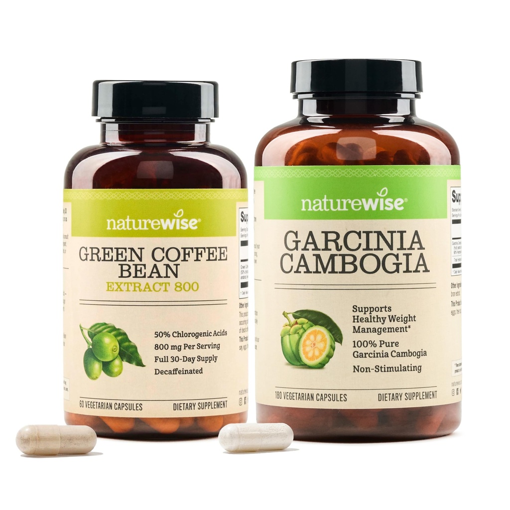NaravaWise Zelena kava fižol 800mg in Garcinia Cambogia 180 Kapsule Podpora za telesne cilje
