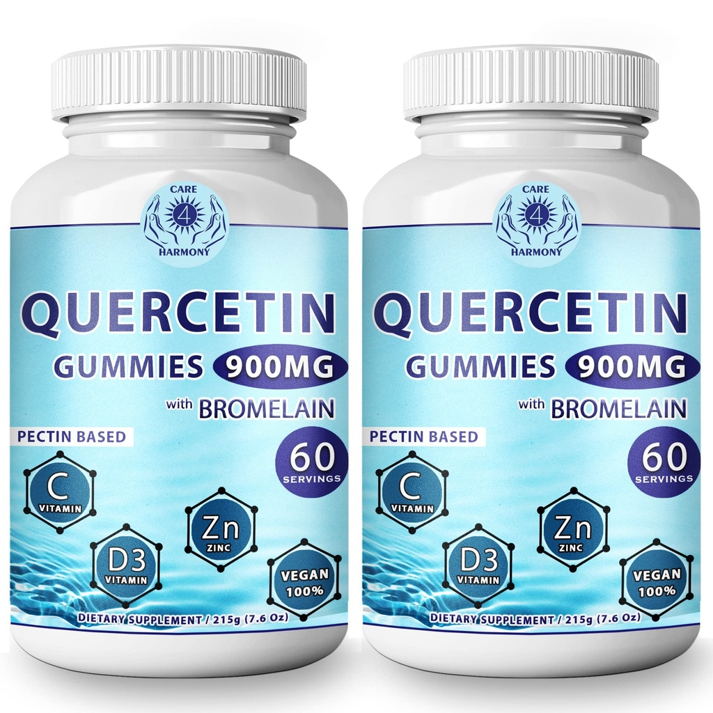 (2 paket) Quercetin Gummies - Quercetin z bromelain vitamin C + cink vitamin D3 – žvečljivi Quercetin 900mg dodatki - Quercetin za otroke in odrasle (2)