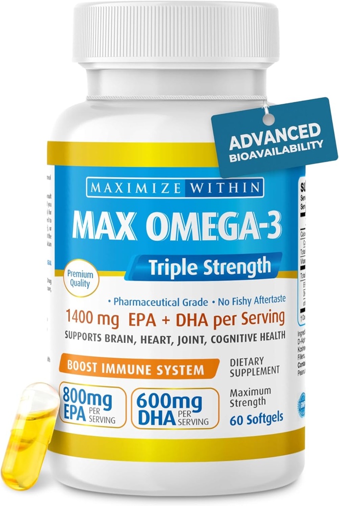 Maksimalna Slim Max Omega 3 Ribje olje tablete - Trojna moč ribje olje dodatek (2000 mg Skupaj Omega 3 Maščobne kisline: 600mg DHA + 800 mg EPA na obrok)