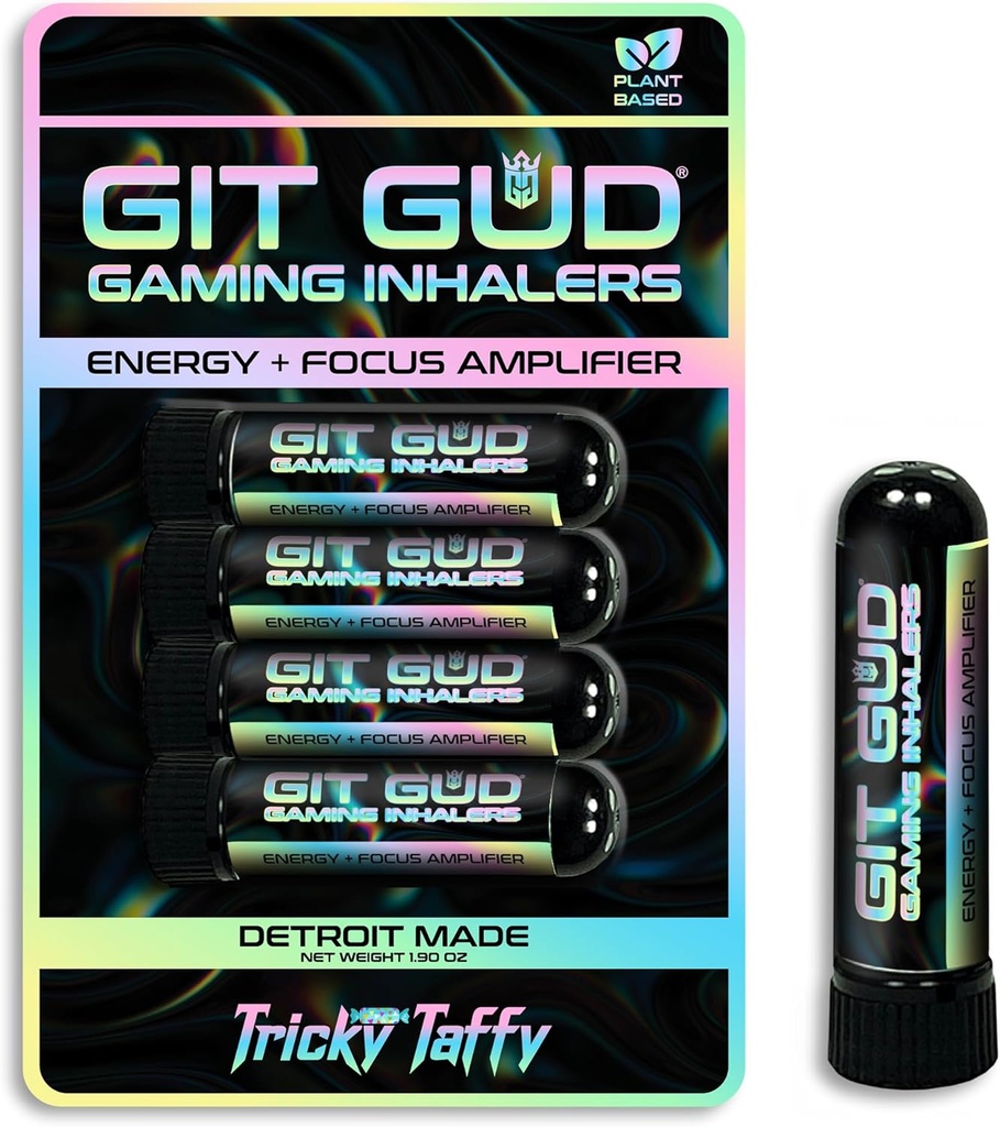 GIT GUD Energy Stick (4 Pack) Konkurenčni fokus Ojačevalec, Osvežitveni Mint Aroma, Dnevna uporaba, Prenosni enkratno, Tricky Taffy (Taffy Mint)