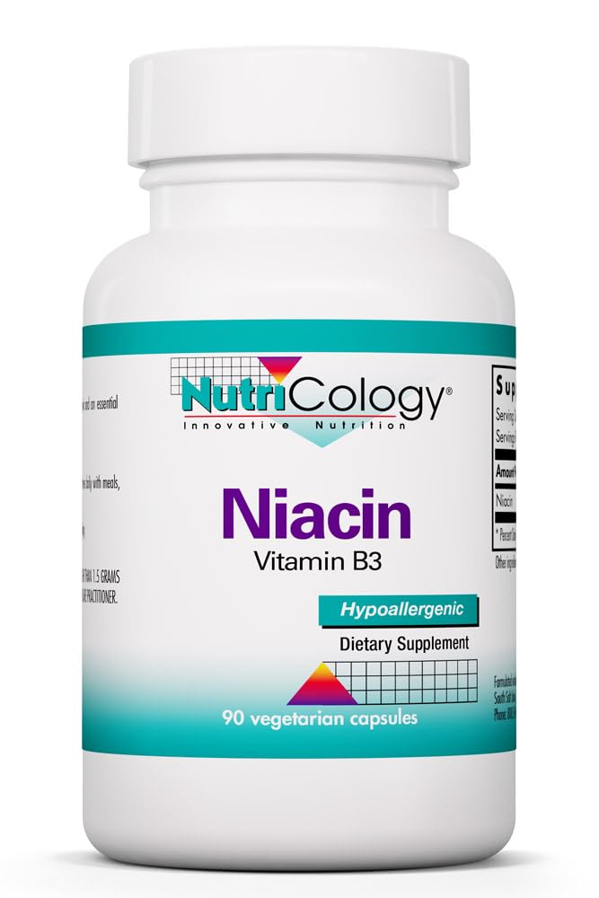 Nutrikologija Niacin dodatek - Vitamin B3 za moške in ženske, Niacin s flush, Nikotinska kislina, NAD, 250 mg Vegetarijanske kapsule - 90 Število