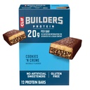 CLIF BULDERS Beljakovinske čokoladice - Piškotki 'n krema aroma - 20g rastlinski proteini - Gluten Free - Ne-GMO - Nizka glikemična - Brez umetnih sladil - 2,4 oz. (12 pakiranje)