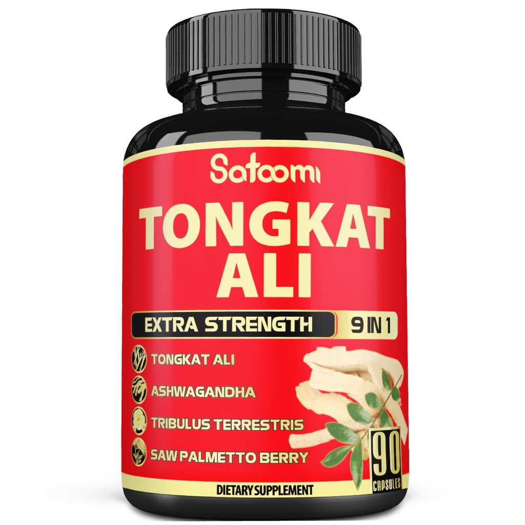 Satoomi 9in1 Tongkat Ali Root Extract - Ashwagandha, Tribulus Terrestris - 90 kapsul za 3 mesece - podporna moč, energija in zdrava imunost