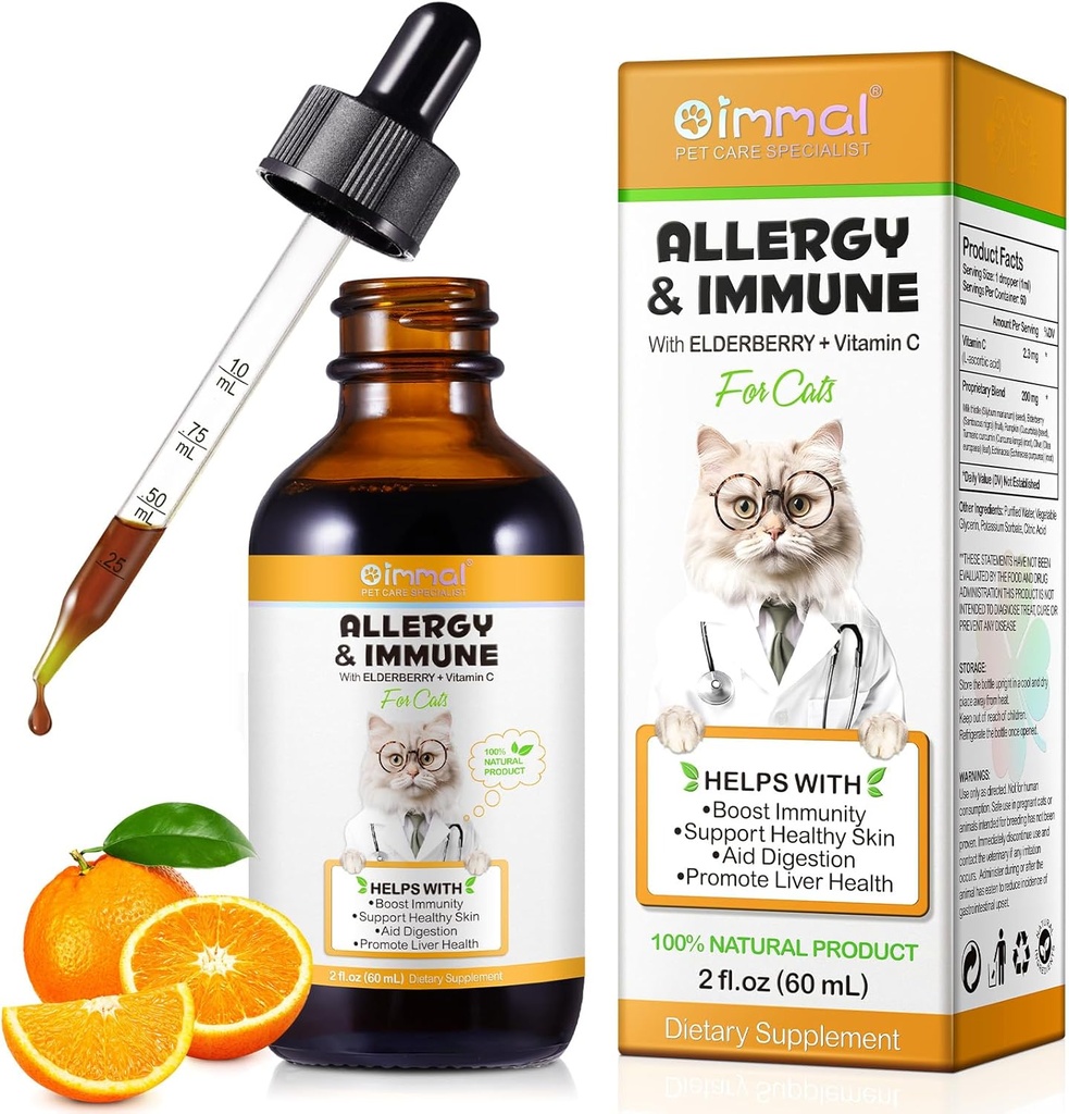 Alergija Relief kapljice za mačke, Alergija za povečanje imunskega zdravljenja za sezonske alergije in prebavne, zdravo jeter in imunskega sistema, Cat Herb dodatek z vitaminom C, Chicken Flavor - 60ml/2fl.oz