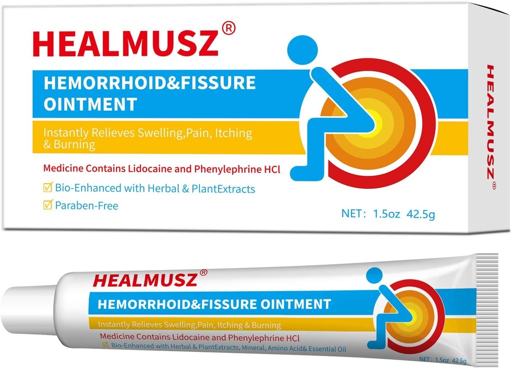 HEALMUSZ krema za hitro lajšanje hemoroidov s 4% krema za lidokain in 0,25% fenileprin HCI za hitro ukrepanje lajšanje bolečine, otekanje, nelagodje in srbenje (1,5 oz)