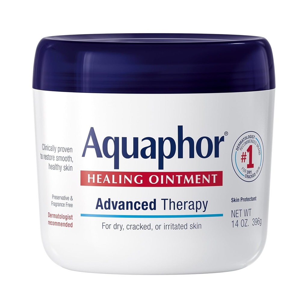 Aquaphor zdravljenje mazilo, Napredno zdravljenje kože Protectant, Multi-Pursose Healing Mazilo in vlažilec telesa, za suho, razpokana koža, manjše reze in opekline, 14 Oz Jar