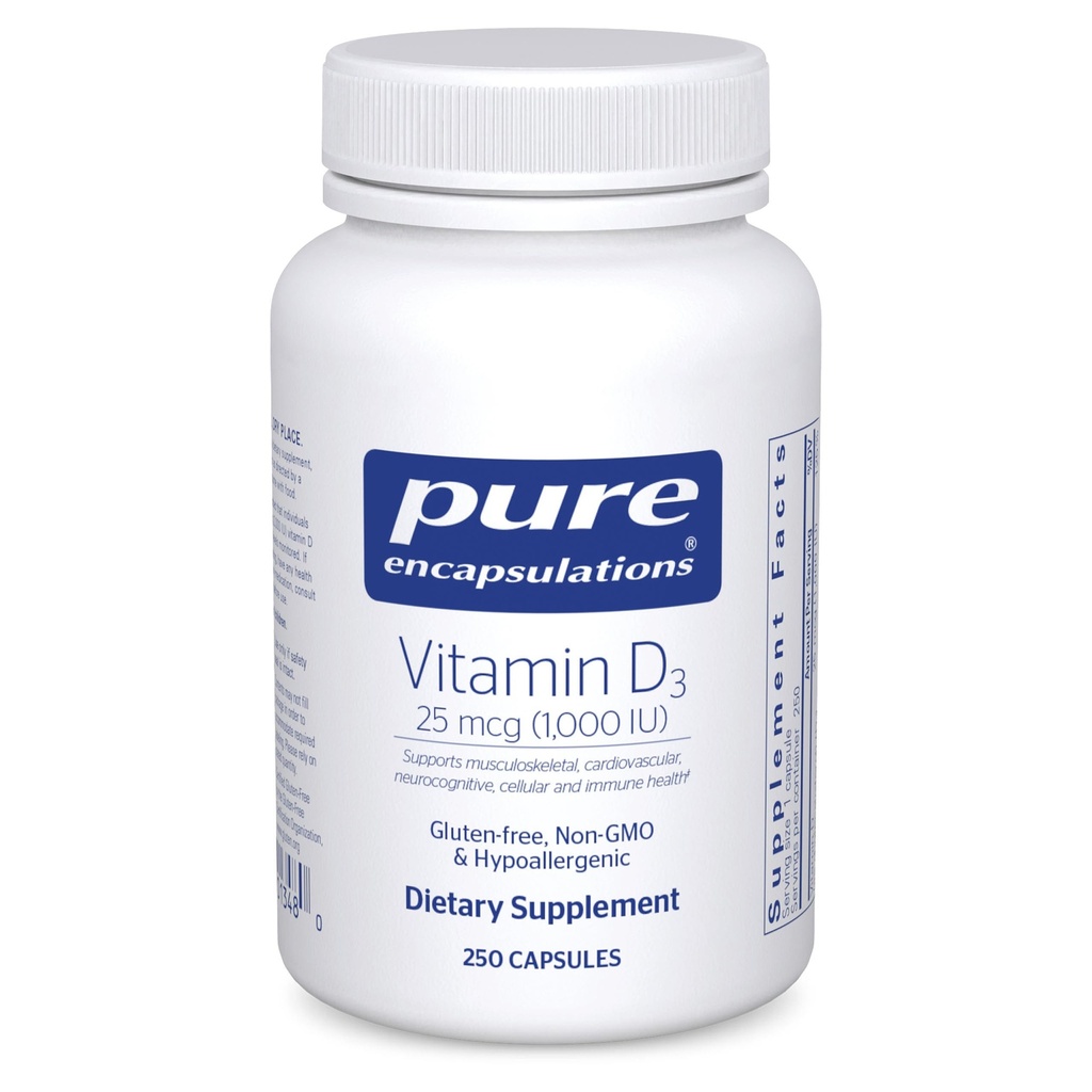 Čiste enkapsulacije Vitamin D3 25 μg (1.000 i.e.) - dodatek k podpori kosti, sklepov, dojk, srca, kolonije in imunskega zdravja - s Premium vitaminom D - 250 kapsul