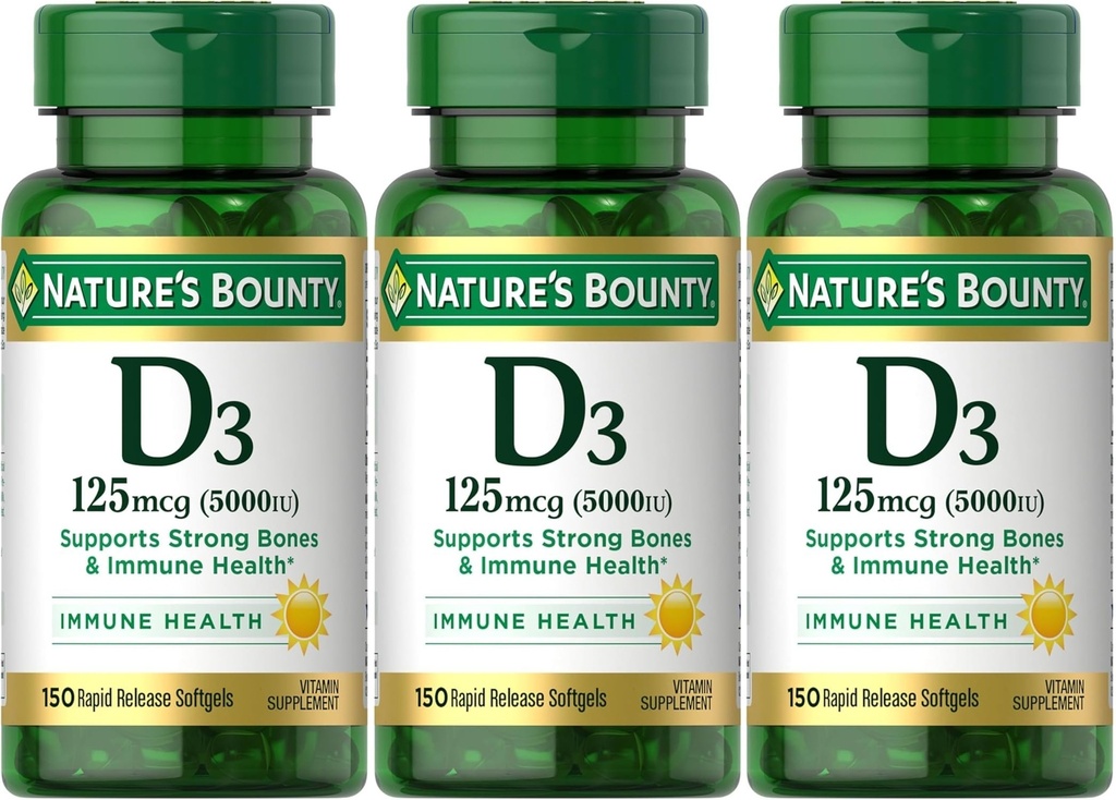 Vitamin Bounty narave D3 125 μg-5000 i.e. Mehkužci, največja jakost 150 ea (pakiranje po 3)