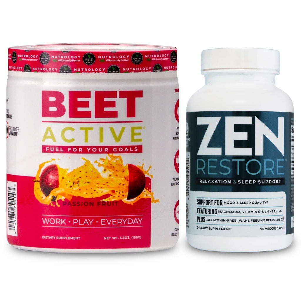 Nutrologija Beet Active, Natural Pre-World Powder, Passion Fruit Flavor (30 strežbi) Zen Natural Magnezij dodatek (30 strežbi)