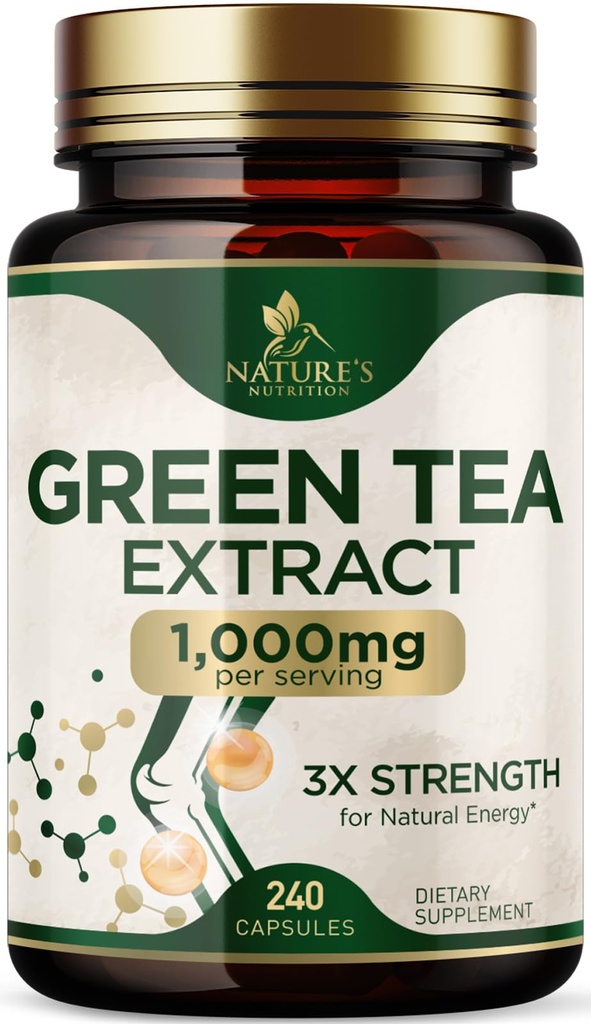 Izvleček zelenega čaja 1000 mg - standardiziranih 45% EGCG & 98% polifenolov - 3X jakosti tablete zelenega čaja za naravno energijo - podpira zdravje srca, zeliščni dodatek, vegan, ne-GMO - 240 kapsul