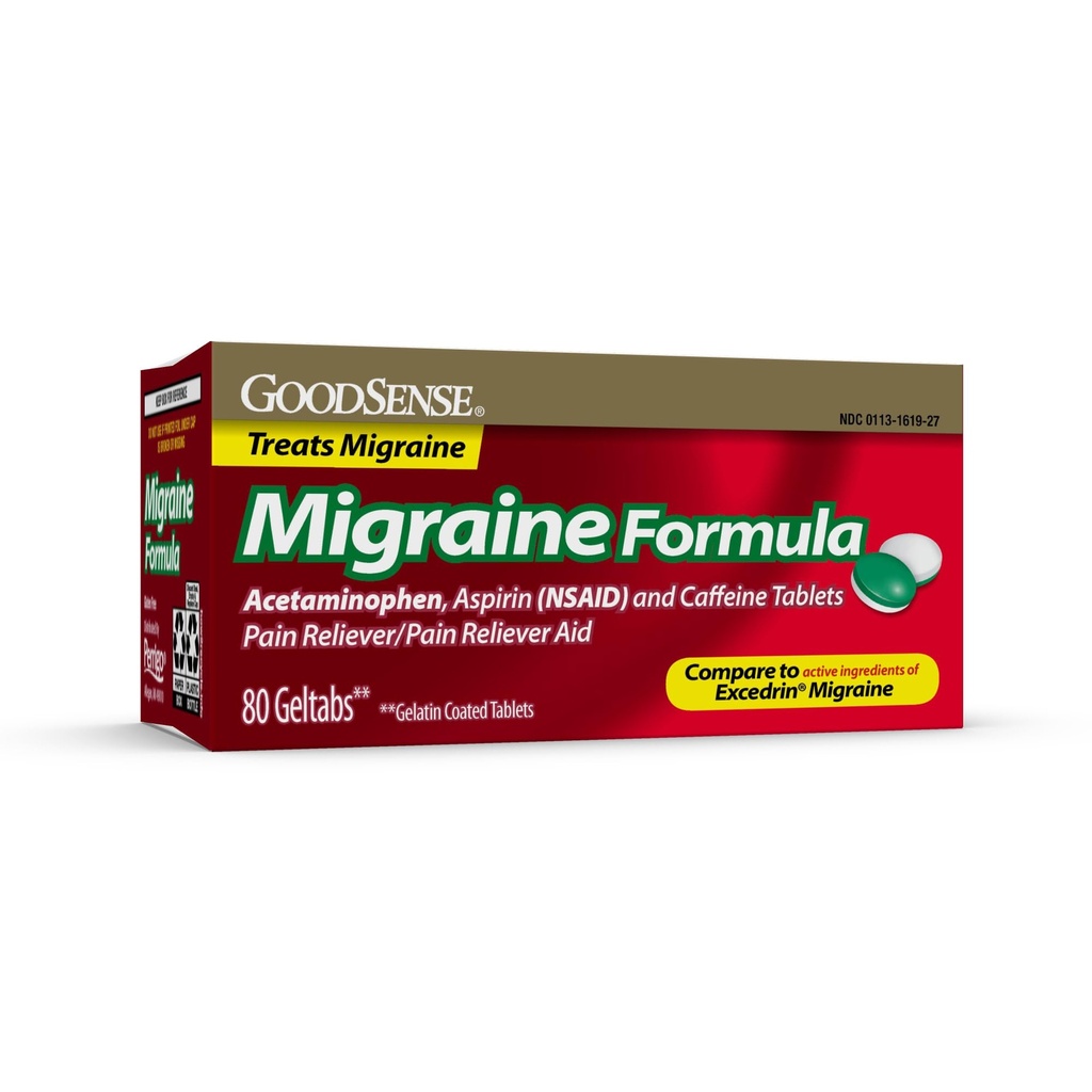 GoodSense Migraine Relief Geltabs, Acetamofen, Aspirin (NSAID) in Kofein, št. 80