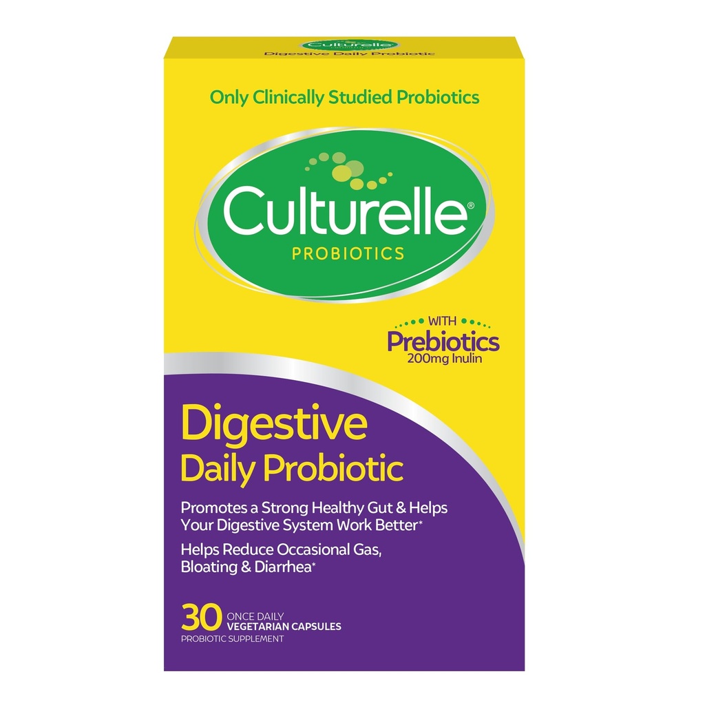 Culturelle Daily Probiotic Kapsule za moške in ženske, Najbolj klinično preučevali probiotični sev, Prebavne in Gut zdravje, Podpira občasno drisko, plin in napihnjenost, 1 mesec dobave, 30 CT