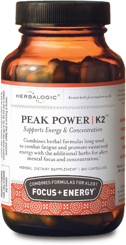 Herbalogic - Vrh moči kapsule - naravna energija in fokus - mentalna koncentracija- vsebuje ameriški ginseng & Astragalus - 90 Cap Count