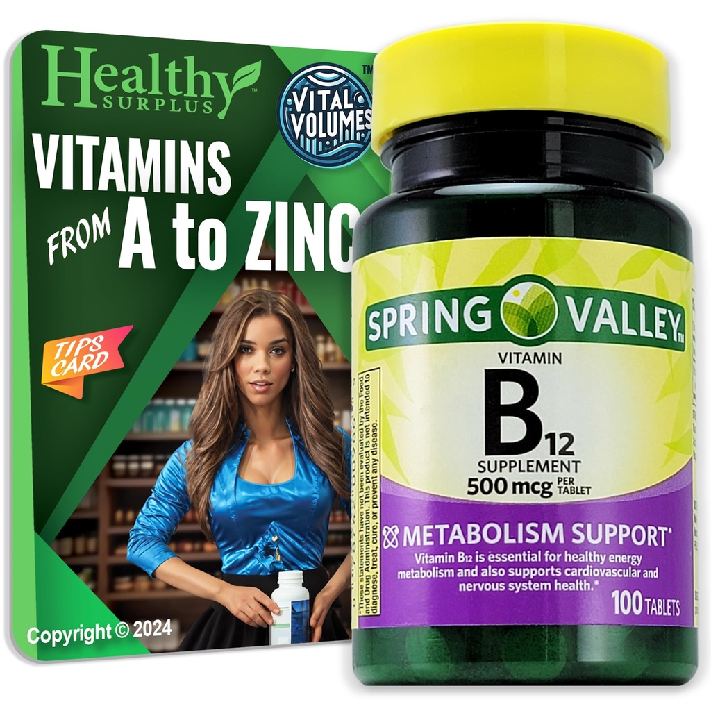 Zdravi Presežek Vitamin B12 Dodatne tablete 500 mcg 100 Tablete in Vital Volume Nasveti Kartica